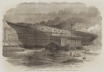 Construction du grand frégate à vapeur Warrior, aux chantiers navals de la Tamise à Blackwall